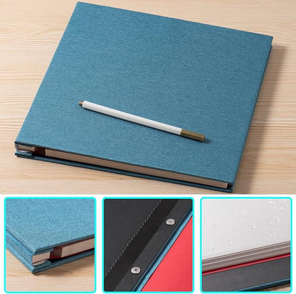 Photo Album Self Adhesive 3x5 4x6 5x7 6x8 8x10 8.5x11 11x10.6 Magnetic Scrapbook Album DIY Length 11x10.6 Inch 40 Pages Linen Cover DIY Photo Album with A Metallic Pen and and Plastic Board(Sky Blue)