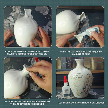 GH1200 Ceramic Glue Repair with Brush Applicator & Nozzle (20 g), Waterproof, Clear, Smooth. Fast Drying, Ceramic Glue for Pottery, Dishes, Mugs & More