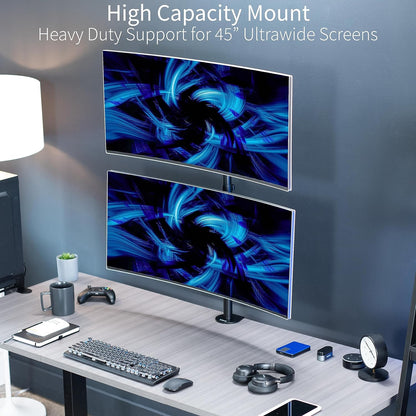 VIVO Dual Vertically Stacked Ultra-Wide Monitor Desk Mount, Extra Tall Heavy Duty Adjustable Stand for 2 Ultrawide Screens up to 45 inches, 25 lbs Per Screen Capacity, Black, STAND-V200R