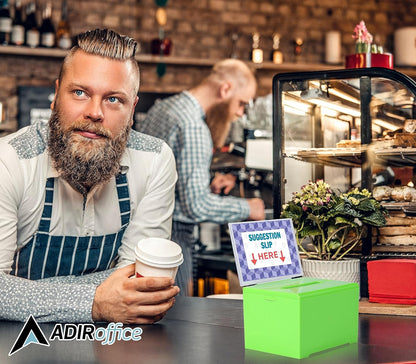 Adir Suggestion Box with Slot and Lock – Acrylic Donation Box for Fundraising, Drawing Box for Raffle, Funraiser Box, Tip Box with Lock - 6.25x4.5x 4 Inches voting box with slot and Sign Holder