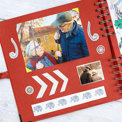 Bstorify Square Scrapbook Photo Albums 8 x 8 Inch Red Thick Paper, Hardcover, Metal Corners, Ribbon Closure - Ideal for Your Scrapbooking Albums, Art & Craft Projects