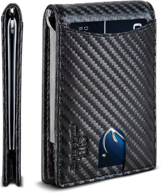 SERMAN BRANDS RFID Blocking Slim Bifold Genuine Leather Minimalist Front Pocket Wallets for Men with Money Clip Thin Gift