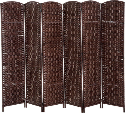 HOMCOM Room Divider 6 Panels Folding Privacy Screen 6FT Tall Portable Wicker Weave Partition Wall Divider for Bedroom Home Office, Brown