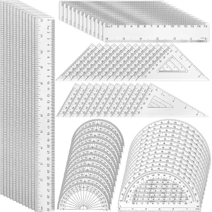 Tenare 72 Pcs Plastic Clear Math Set Includes Protractor Triangle Rulers 12 Inch 6 Inch Straight Geometry Math Transparent Ruler Measuring Tool for School Office Home Supplies