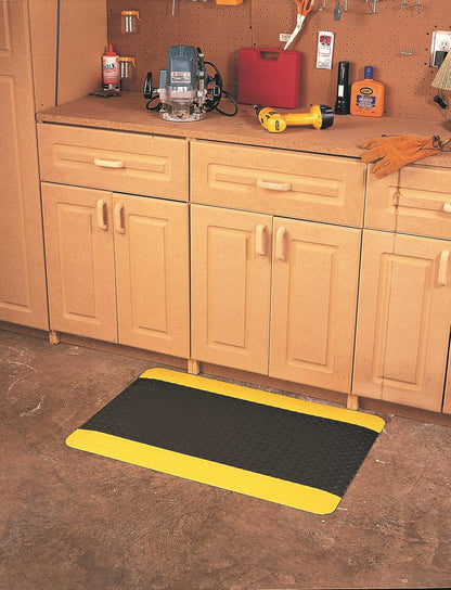 Wearwell 414.1516x2x12BYL Diamond-Plate SpongeCote UltraSoft Mat, 12' Length x 2' Width x 15/16" Thick, Black with Yellow