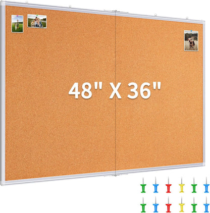 maxtek Large Cork Board 48 x 36 in, Bulletin Board for Walls, 4'x 3' Extra Aluminum Framed Corkboard, Foldable Wall Mounted Pin Memo Notice Cork Board for Office, Home Wall Display