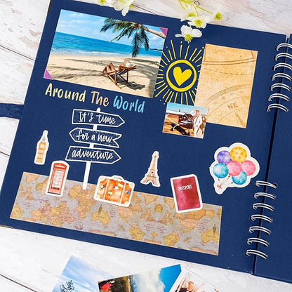Bstorify Square Scrapbook Photo Albums 80 Pages (11 x 11 Inch) Blue Thick Paper, Hardcover, Ribbon Closure - Ideal for Your Scrapbooking Albums, Art & Craft Projects (Blue, 11 x 11 Inch)