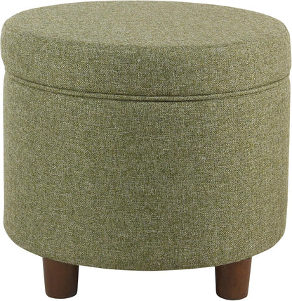 HomePop Home Decor | Upholstered Round Storage Ottoman | Ottoman with Storage for Living Room & Bedroom, Green Tweed