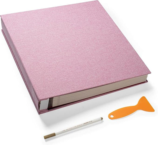 Super Large Photo Album Self Adhesive Scrapbook Album for 4×6 5×7 8×10 10×12 or Bigger Pictures DIY Magnetic Linen Cover Album 80Sheets/160Pages DIY Photo Album(Pink)