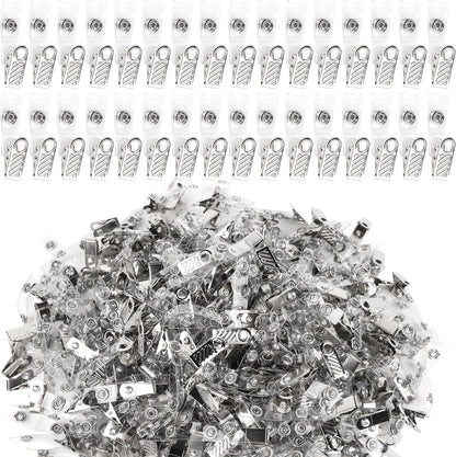 Happy Trees 400 Pcs Metal Badge Clips with Clear PVC Straps, ID Holder Clip for Badge Holders, Name Tags, ID Cards, Work Badges