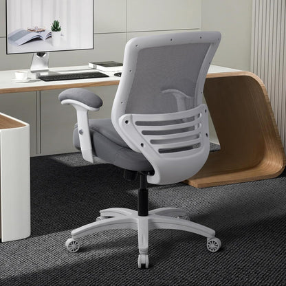 400lbs Double Seat Cushion Office Chair Soft Armrests Executive Ergonomic Computer Desk Chair with Lumbar Support (Grey Frame Grey Fabric)