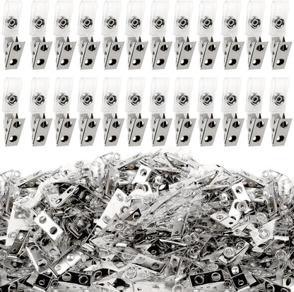 Happy Trees 300pc Metal Badge Clips with Strap Clear ID Strap Clip Adapter