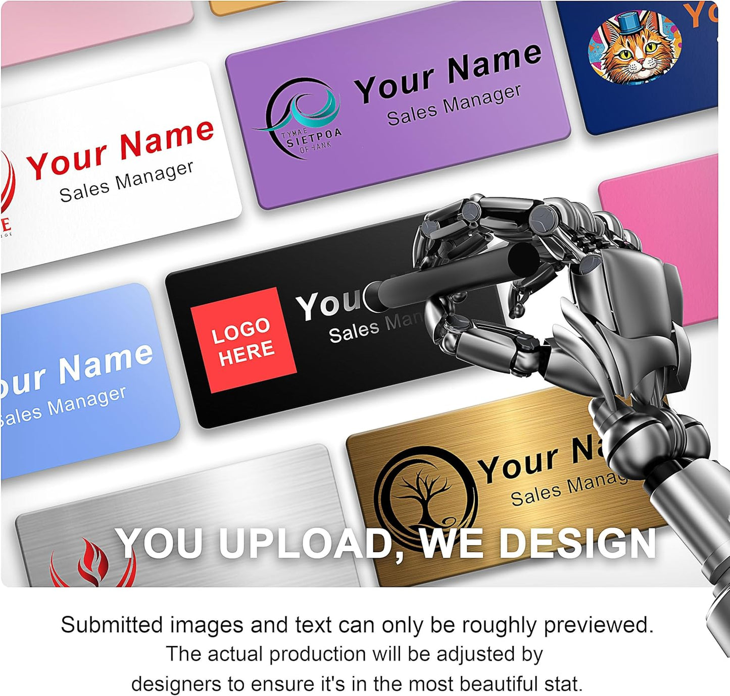 Magnetic Name Tags with Full Color Logo | Personalized Engraved Acrylic Name Badges with Pin or Adhesive Backing | Custom ID Tags | 3"x1.5"