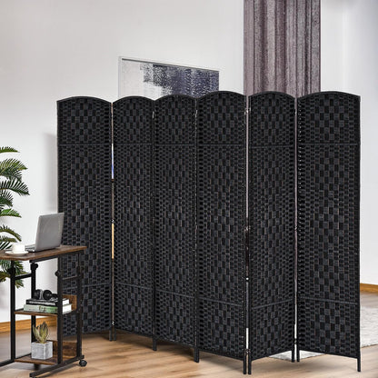 HOMCOM Room Divider, 6 Panel Folding Privacy Screen, 6FT Tall Portable Wicker Weave Partition Wall Divider for Bedroom, Home Office, Black