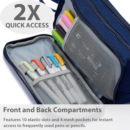 Pencil Case Pouch Box Bag School Supplies Girls Boys Kids, Cute Preppy Stuff Big Capacity Aesthetic Pen Organizer, Back to College Stationary, Navy Blue, Extra Large Style, 2300ml