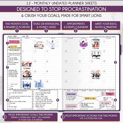 Hourly Planner - Undated Daily, Weekly & Monthly Planner with Budget Section | A 12 Month Journey to Increase Productivity & Happiness | Life Organizer & Gratitude Journal - Vertical Format