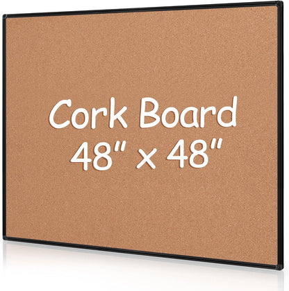 Board2by Extra Large Cork Bulletin Board 48" X 48", Black Aluminum Framed 4'x4' Corkboard for Wall, Wall Mounted Notice Pin Board with 18 Push Pins for School, Home & Office