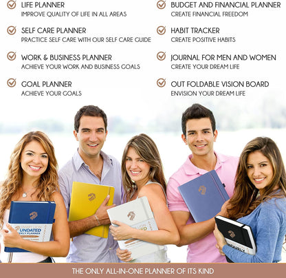 Hourly Planner - Undated Daily, Weekly & Monthly Planner with Budget Section | A 12 Month Journey to Increase Productivity & Happiness | Life Organizer & Gratitude Journal - Vertical Format