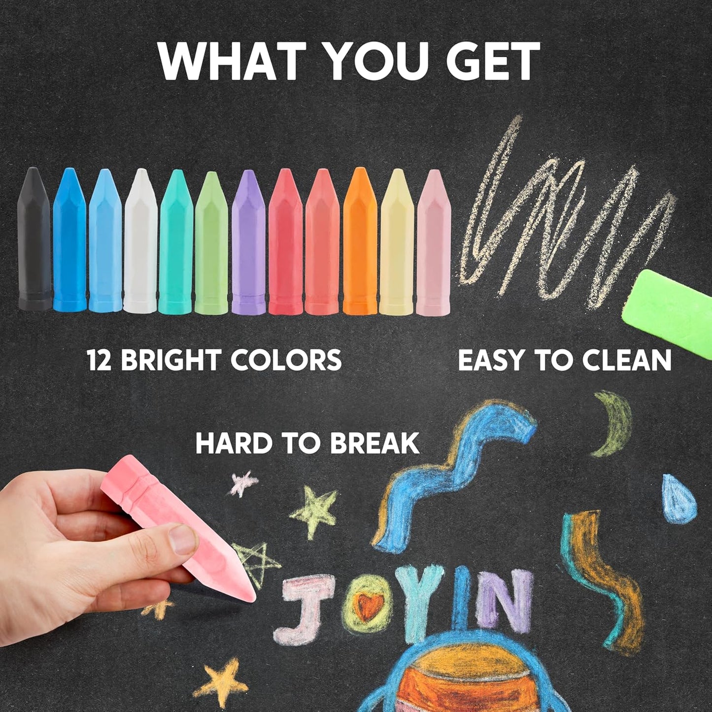 JOYIN 48 PCS Cone Shaped Washable Sidewalk Chalks Set, 12 Colors, Non-Toxic Jumbo Chalk Set for Art Play, Sidewalk Colored Outside Washable Set for Summer Outdoor Games and Chalkboard Drawing