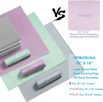 Easy Clean Fish Scale Nanoscale Cleaning Cloth,Streak Free Microfiber Glass Cleaning Cloths for Window Mirrors Windshields,Lint Free Microfiber Polishing Cleaning All-Purpose Towel Pack of 6(Purple)