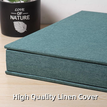 Large Photo Album Self Adhesive 4x6 5x7 3x5 8.5x11 Scrapbook Magnetic Album DIY Scrap Book Length 13 x Width 12.8 (Inches) 120 Sticky Pages Linen Cover DIY Photo Album (Dark Green)