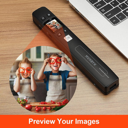 MUNBYN Portable Scanner, Photo Scanner for Documents, Pictures, Texts at 1050 DPI, Flat Scanning, Includes 16GB Card, Wand Document Reader with Wi-Fi or USB for Uploading to PC/Phone, No Driver Needed