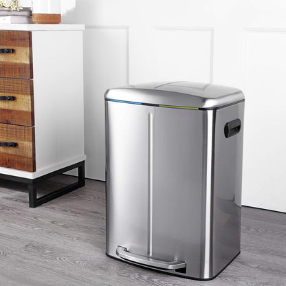 happimess HPM1005A Marco Rectangular 10.5-Gallon Double Bucket Trash Can with Soft-Close Lid, Modern, Minimalistic, Fingerprint Proof for Home, Kitchen, Laundry Room, Office, Stainless Steel