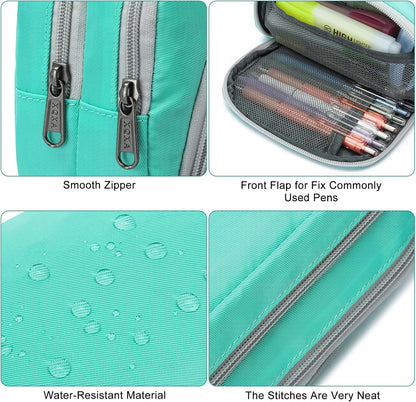 XQXA Pencil Pouch Large Capacity Pencil Case Organizer, Multifunctional Pencil Pouch with 3 Compartmens, Big pencil bags with zipper Office Travel Men Women (01-Mint Green)