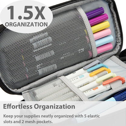 Pencil Case Pouch Box Bag School Supplies Girls Boys Kids, Cute Preppy Stuff Large Big Capacity Aesthetic Pen Organizer, Back to College Stationary, Black, Classic Stlye, 1800ml