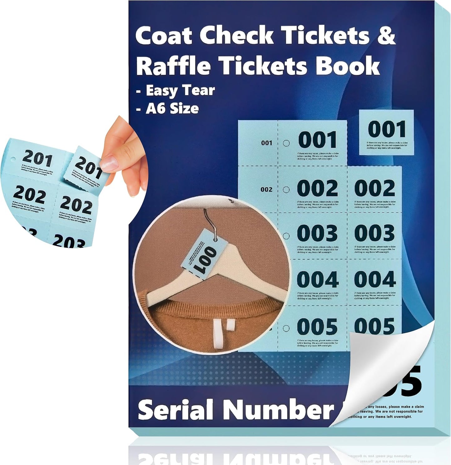 500 Pcs Coat Check Tickets 2 Part Book Bulk 5.8x4.2 Inch A6 Paper Coat Room Tags Raffle Tickets Coat Check Tags 1 to 500 with Hole for Cloakroom Storage or Event Raffle Draws (Blue) (1)