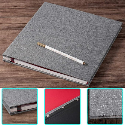 Photo Album Self Adhesive 3x5 4x6 5x7 6x8 8x10 8.5x11 11x10.6 Magnetic Scrapbook Album DIY Length 11x10.6 Inch 40 Pages Linen Cover DIY Photo Album with A Metallic Pen and and Plastic Board(Grey)