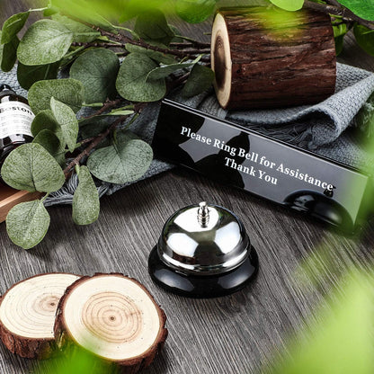 Boao Desk Service Dinner Bell Metal Silver Call Bell and Double Side No Receptionist Sign Please Ring Sign for Service Assistance for Hotel School Restaurant Reception Area(Sliver Bell)