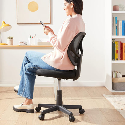Amazon Basics Rolling Desk Chair, Adjustable, Low Back, Padded Seat, Breathable Mesh, Swivel, Black, 21.25" D x 22.5" W x 38" H