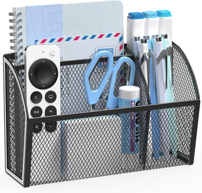 YINGHUA Strong Magnetic Pen Holder for Whiteboard and Refrigerator 3 Compartments Metal Mesh Organizer Space Saving Shelf for Office School Home and Locker - Black