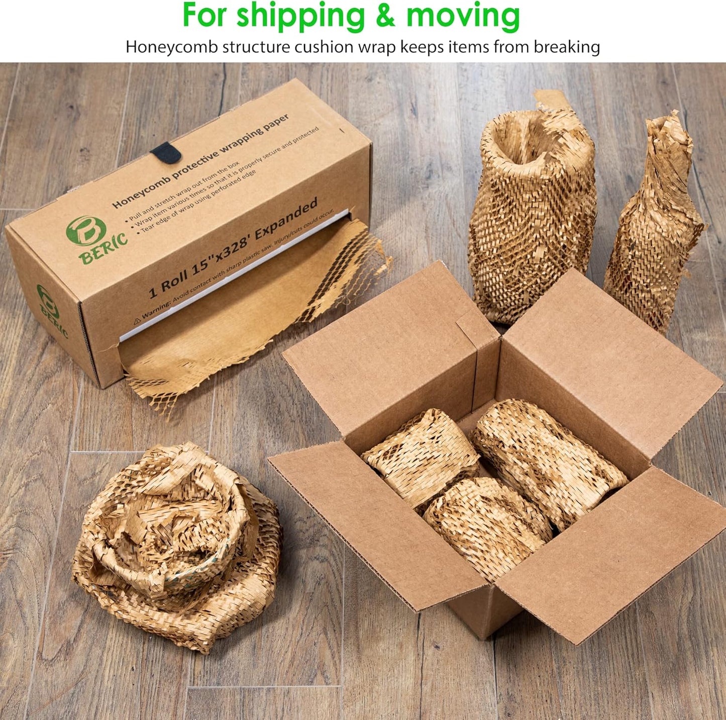 Beric Honeycomb Paper Cushioning Wrap - Packing - Shipping Supplies - Packing Paper - Boxes For Packaging - Alternative To Bubble Wrap Roll - Packing Paper For Moving - 15" X 328'