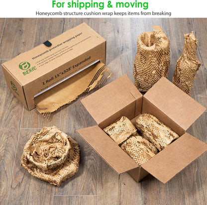Beric Honeycomb Paper Cushioning Wrap - Packing - Shipping Supplies - Packing Paper - Boxes For Packaging - Alternative To Bubble Wrap Roll - Packing Paper For Moving - 15" X 328'