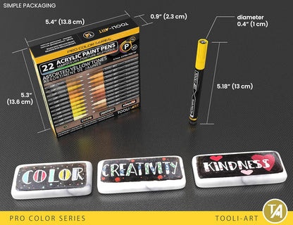 Acrylic Paint Pens 22 Yellow & Brown Tones Assorted Pro Color Series Markers Set 0.7mm Extra Fine Tip for Rock Painting, Glass, Mugs, Wood, Metal, Canvas, Projects, Non Toxic, Waterbased, Quick Drying