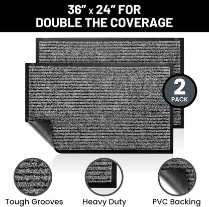 Sierra Concepts Front Door Mat Welcome Floor Mats - Entryway Indoor Outdoor Entrance Doormat, Patio, Porch, Muddy Shoe, Inside Outside Low Profile, Large 36x24 inches, 2-Pack Gray