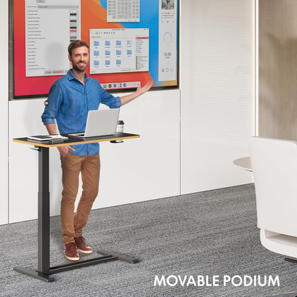 FLEXISPOT Mobile Standing Desk with Wheels Pneumatic Laptop Desk Rolling Computer Cart Movable Height Adjustable Small Sit Stand Desk Computer Workstations Home Use（31.5" W x 17.7" D, Black+Maple