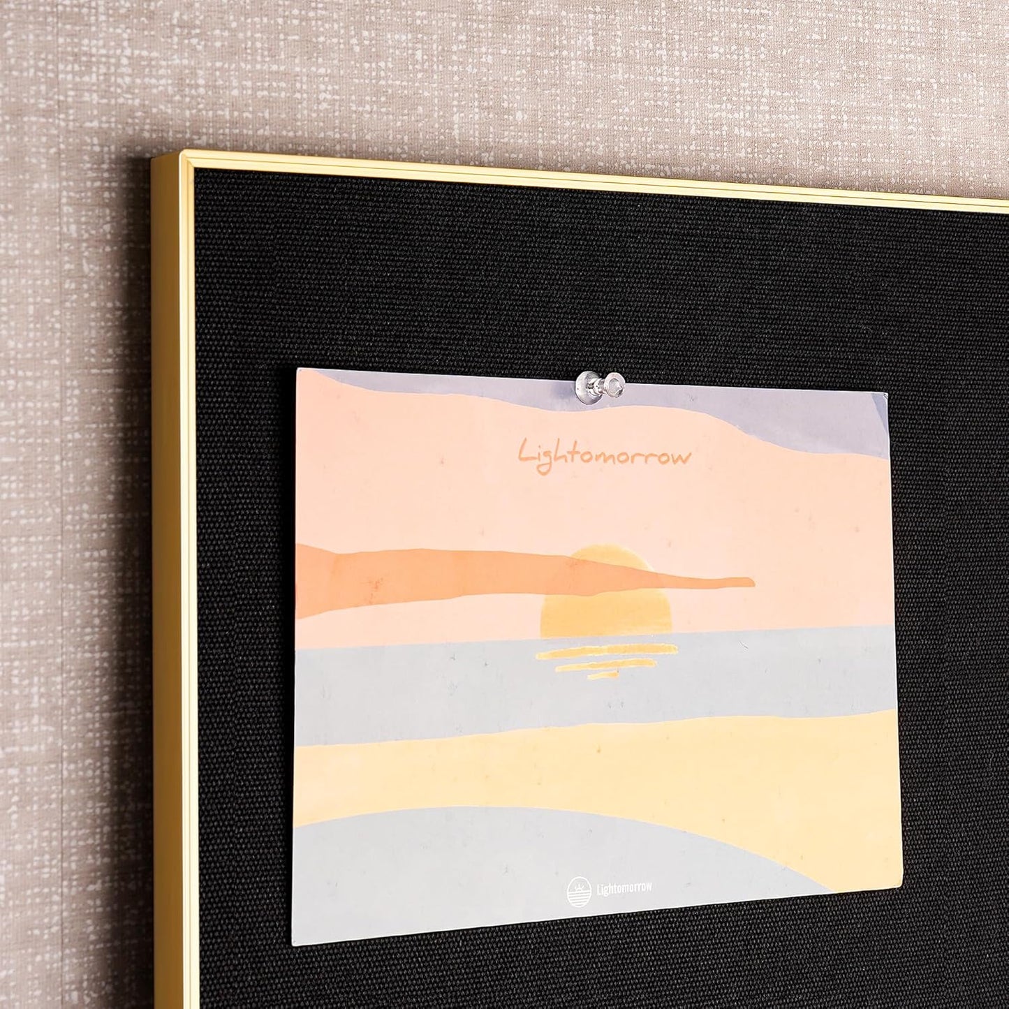 Bulletin Board 30 x 20 inches, Black Pin Board, Golden Aluminum Framed Fabric Cork Board with 10 Push Pins