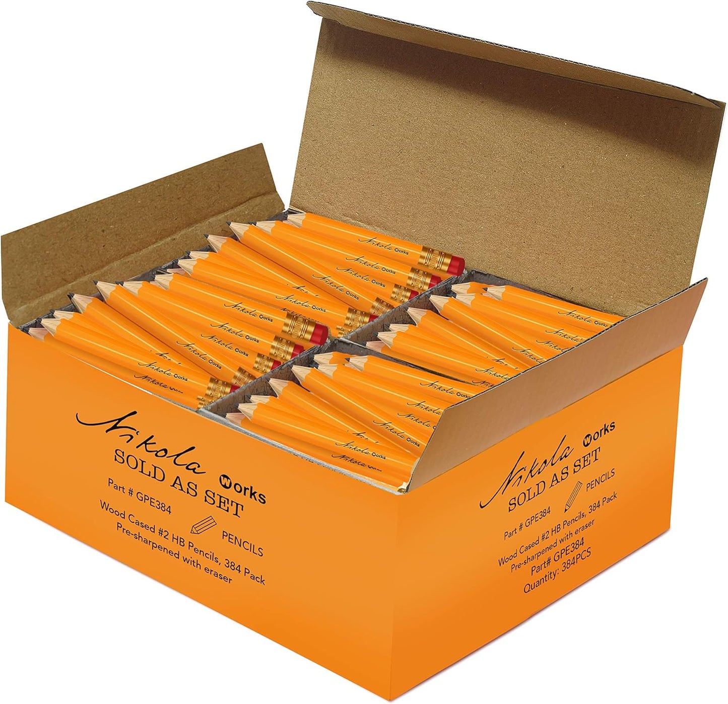 Mini Golf Pencils With Erasers - 384 Count - Classic Pre-Sharpened #2 HB American Pew Pencils Standard Hex Shaped Bulk Pack