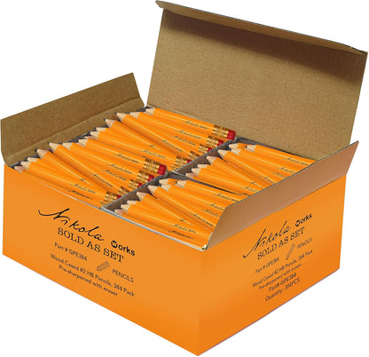 Mini Golf Pencils With Erasers - 384 Count - Classic Pre-Sharpened #2 HB American Pew Pencils Standard Hex Shaped Bulk Pack