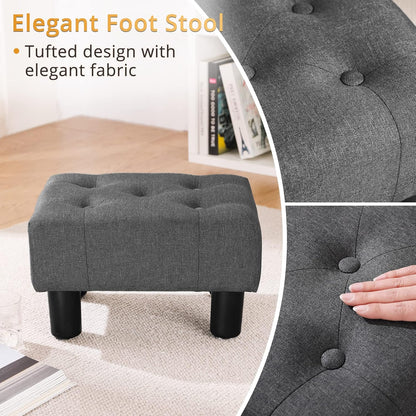 LUE BONA Small Tufted Foot Stool, Fabric Foot Stools Ottoman with Plastic Legs, 9''H, Rectangle Footstool for Adult with Non-Slip Pads, Sofa Foot Rest for Living Room, Couch,Carbon Grey