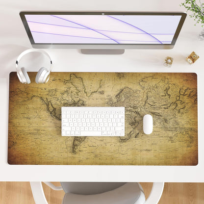 QIYI Large Desk Pad, Vintage Mouse Pad Desktop Decor, Waterproof PU Leather Desk Cover Protector, Desk Accessories for Office Home Work Writing Gaming 31.5" x 15.7" - World Map 1814