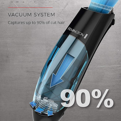 Remington Vacuum Haircut Kit, Vacuum Beard Trimmer, Hair Clippers for Men with Removable Hair Chamber and Dual Motor Power (18 pieces)