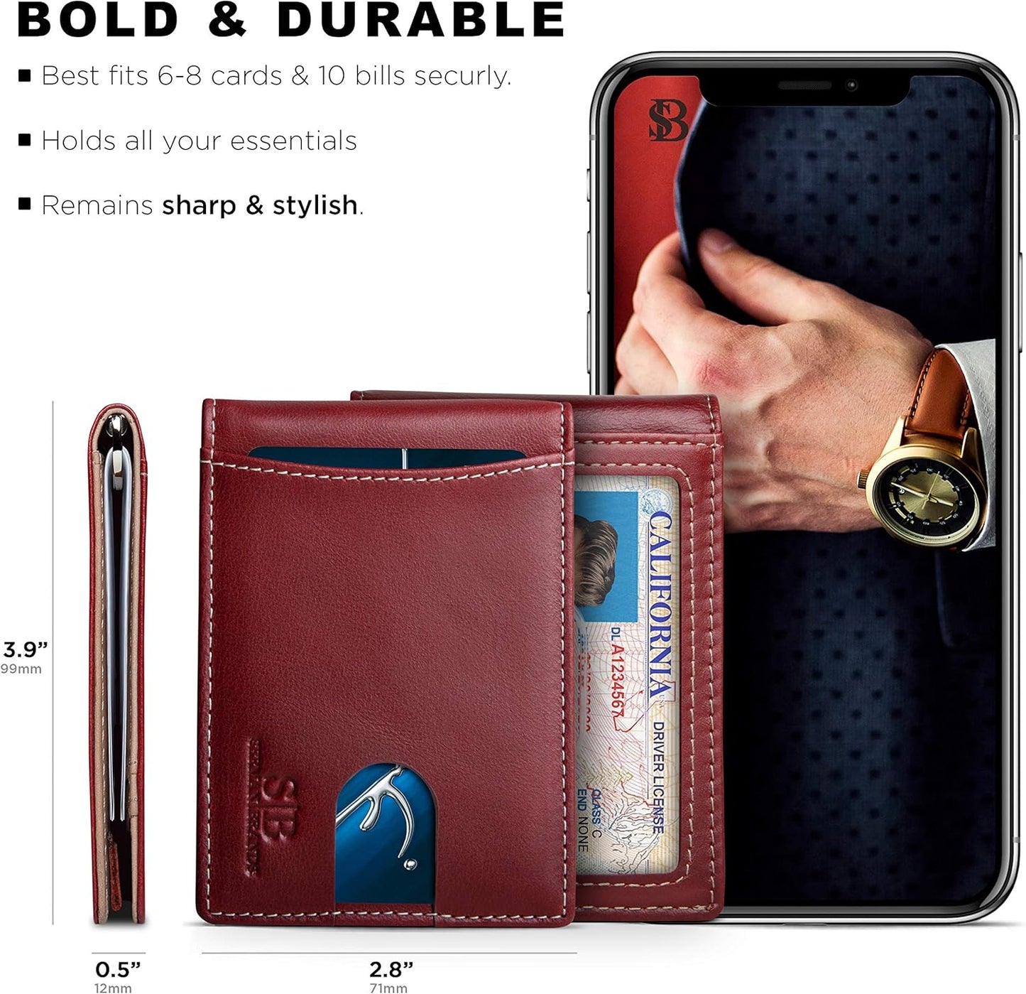 SERMAN BRANDS RFID Blocking Slim Bifold Genuine Leather Minimalist Front Pocket Wallets for Men with Money Clip Thin Gift