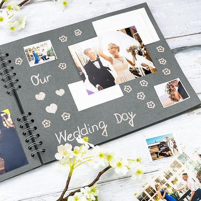 Bstorify Square Scrapbook Photo Albums 50 Pages (11 x 8.5 Inch) Grey Thick Paper, Hardcover, Ribbon Closure - Ideal for Your Scrapbooking Albums, Art & Craft Projects (Grey, 11 x 8.5 Inch)