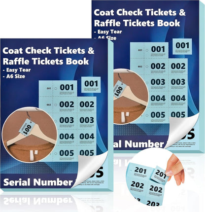 1000 Pcs Coat Check Tickets 2 Part Book Bulk (2 Pack of 1-500) 5.8x4.2 Inch A6 Paper Coat Room Tags Raffle Tickets Coat Check Tags with Hole for Cloakroom Storage or Event Raffle Draws (Blue) (2)
