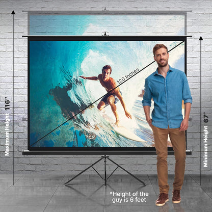 Pyle Universal Projector Screen w/ Stand - 120-Inch Floor Standing Portable Fold-Out Rollup Matte For Projection, Includes Tripod, Great For Indoor/Outdoor Presentation, Quick Assembly