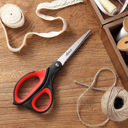 LIVINGO 8.5” Scissors All Purpose - Ultra Sharp Multipurpose 3 Pack Heavy duty Shears for Office, Home, School Sewing and Crafting Cutting Fabric, Paper, Red Comfort Grip